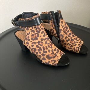 Leopard Print Open-Toe Ankle Boots
